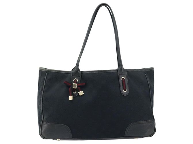 Bolsa tote Gucci GG Canvas Web Sherry Line Preto Dourado 163805 Auth 172780 - vista 13