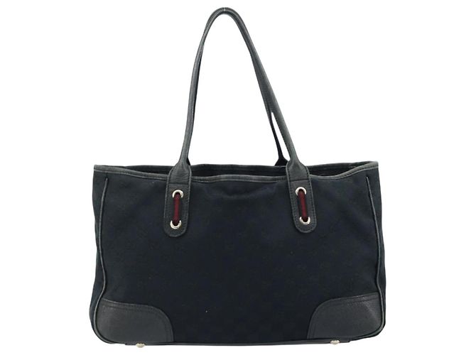 Bolsa tote Gucci GG Canvas Web Sherry Line Preto Dourado 163805 Auth 172780 - vista 2