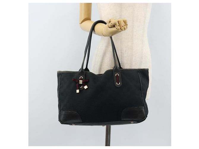 Bolsa tote Gucci GG Canvas Web Sherry Line Preto Dourado 163805 Auth 172780 - vista 22