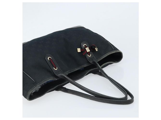 Bolsa tote Gucci GG Canvas Web Sherry Line Preto Dourado 163805 Auth 172780 - vista 6