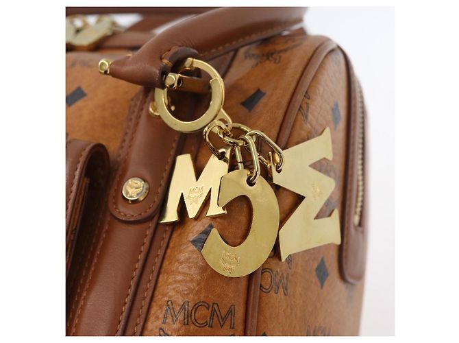 MCM Vicetos Mini Logogram Boston Bag in pelle PVC marrone e oro Auth ki6516 D'oro - vista 10