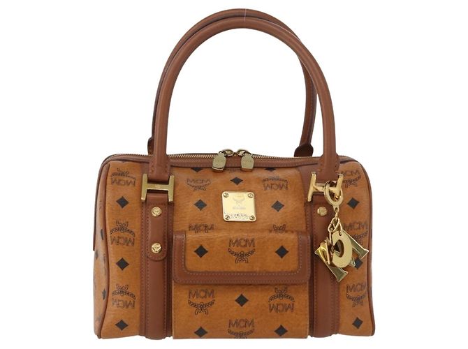 MCM Vicetos Mini Logogram Boston Bag in pelle PVC marrone e oro Auth ki6516 D'oro - vista 13