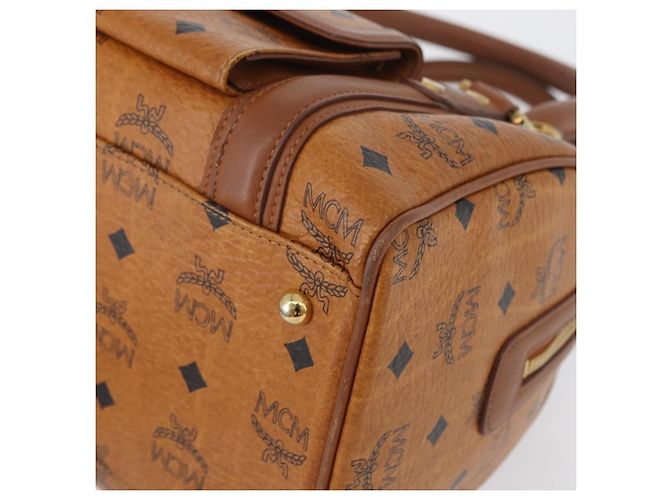 MCM Vicetos Mini Logogram Boston Bag in pelle PVC marrone e oro Auth ki6516 D'oro - vista 14