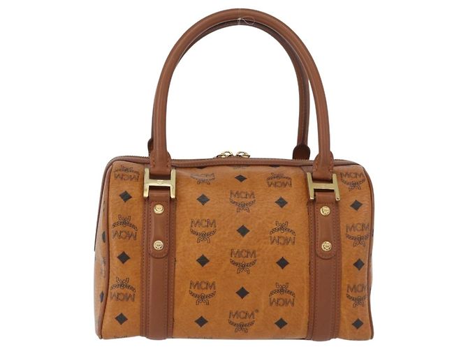 MCM Vicetos Mini Logogram Boston Bag in pelle PVC marrone e oro Auth ki6516 D'oro - vista 2