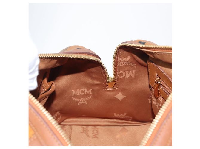 MCM Vicetos Mini Logogram Boston Bag in pelle PVC marrone e oro Auth ki6516 D'oro - vista 20