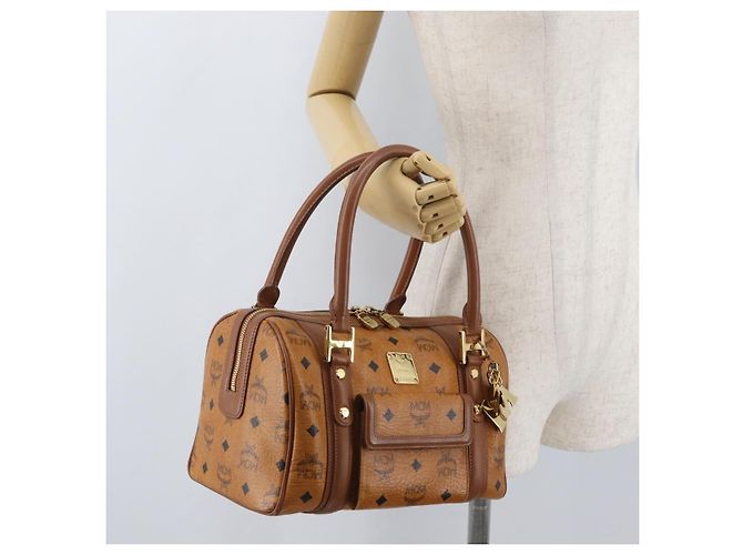 MCM Vicetos Mini Logogram Boston Bag in pelle PVC marrone e oro Auth ki6516 D'oro - vista 25