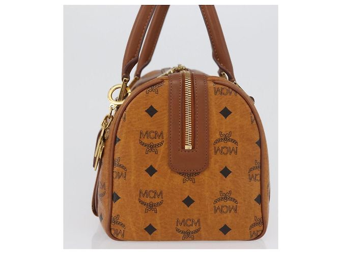 MCM Vicetos Mini Logogram Boston Bag in pelle PVC marrone e oro Auth ki6516 D'oro - vista 3