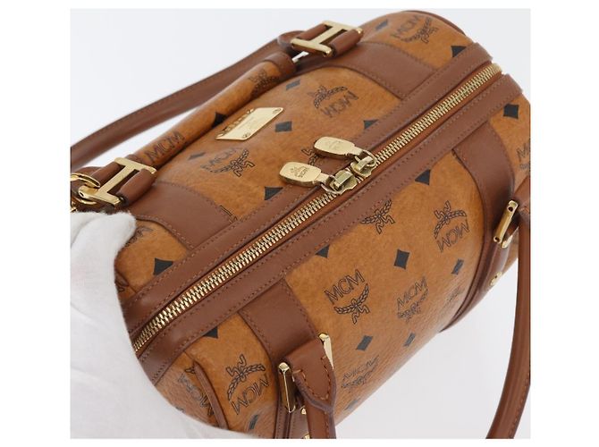 MCM Vicetos Mini Logogram Boston Bag in pelle PVC marrone e oro Auth ki6516 D'oro - vista 6