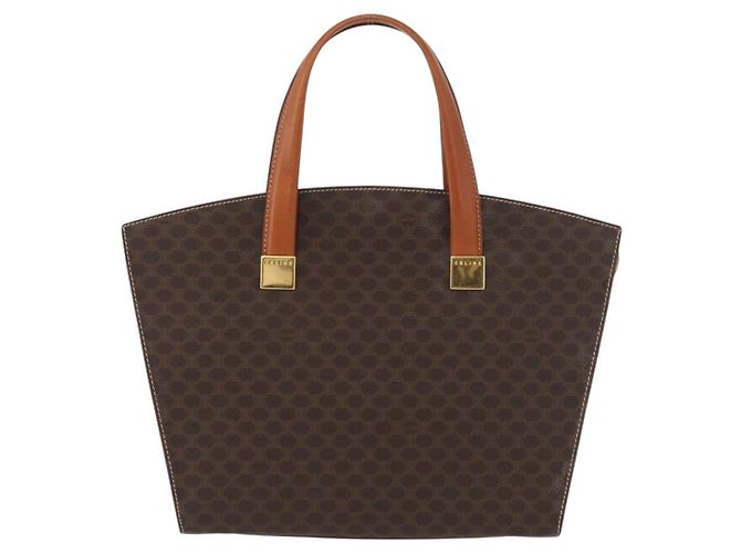 Céline Borsa a mano in tela Macadam CELINE in pelle PVC marrone e oro Auth mr2058 D'oro - vista 13