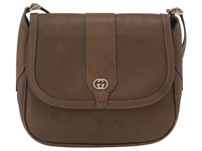 Gucci Bolso de Hombro de Cuero Marrón Dorado Auth 172696 - vista 13