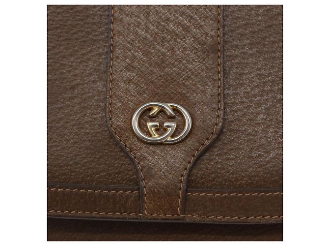 Gucci Bolso de Hombro de Cuero Marrón Dorado Auth 172696 - vista 17