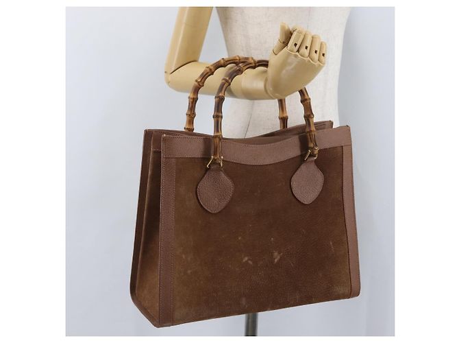 Borsa a Mano GUCCI Bamboo Camoscio Marrone Oro 002 1095 0260 Auth ep13552 D'oro - vista 22