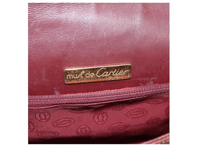 CARTIER Borsa a Spalla Must Line Pelle Bordeaux Oro Auth bs33585 D'oro Bordò - vista 10