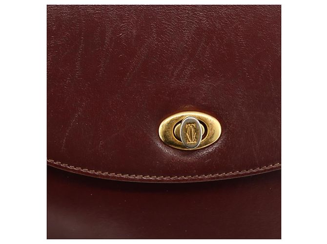 CARTIER Borsa a Spalla Must Line Pelle Bordeaux Oro Auth bs33585 D'oro Bordò - vista 17