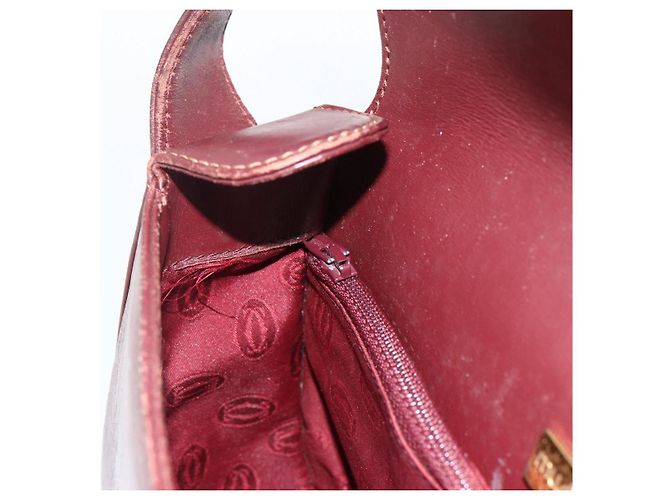 CARTIER Borsa a Spalla Must Line Pelle Bordeaux Oro Auth bs33585 D'oro Bordò - vista 20