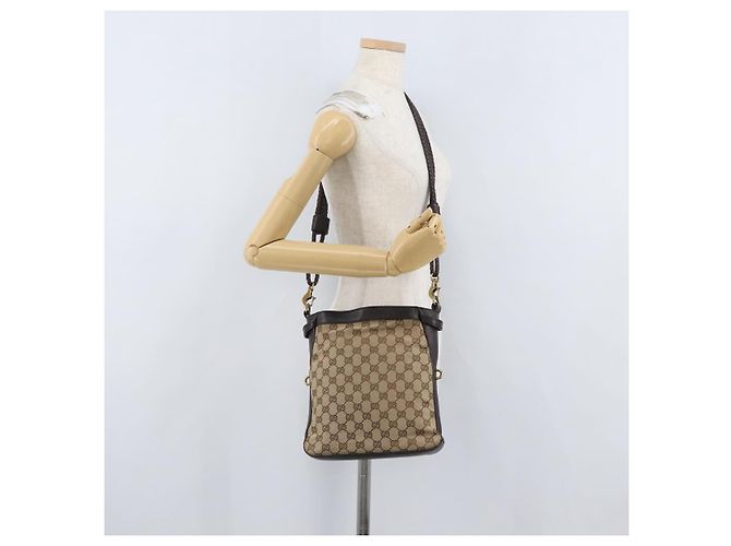 Borsa a Spalla GG Canvas Gucci Beige Oro 109106 Auth gh1860 D'oro - vista 21
