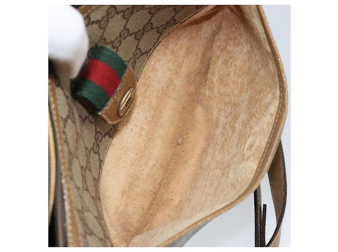 Borsa Gucci GG Supreme Web Sherry Line in PVC Beige Oro 89 02 032 Auth ARZ240 D'oro - vista 11