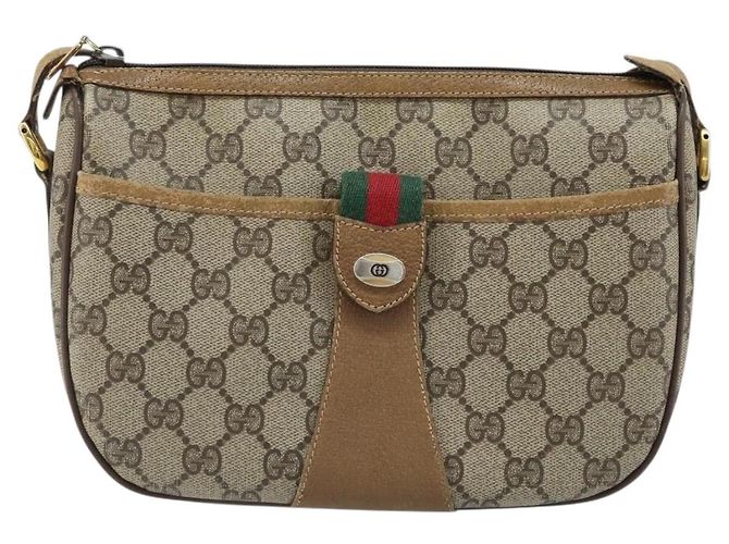 Borsa Gucci GG Supreme Web Sherry Line in PVC Beige Oro 89 02 032 Auth ARZ240 D'oro - vista 13