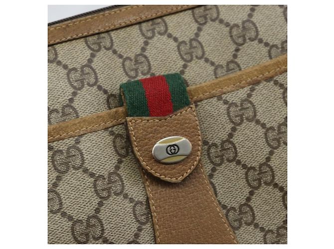 Borsa Gucci GG Supreme Web Sherry Line in PVC Beige Oro 89 02 032 Auth ARZ240 D'oro - vista 18