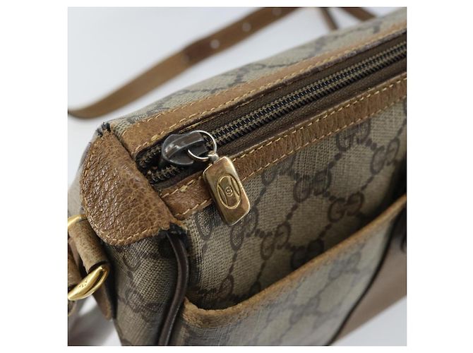 Borsa Gucci GG Supreme Web Sherry Line in PVC Beige Oro 89 02 032 Auth ARZ240 D'oro - vista 19