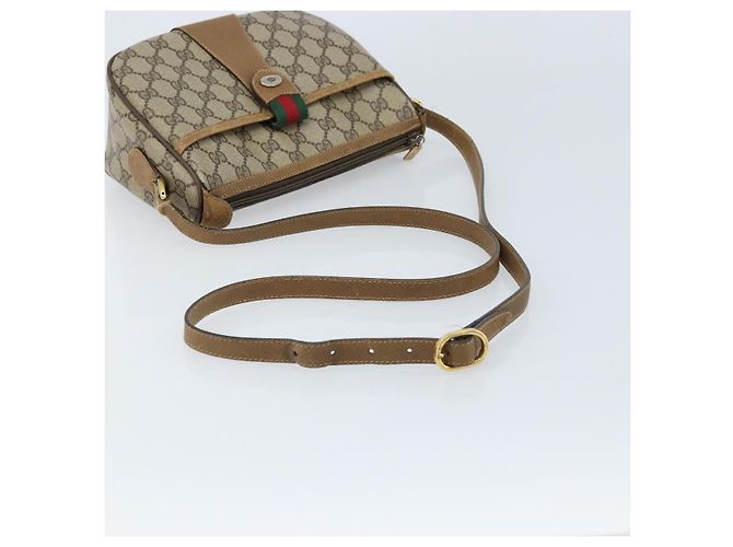 Borsa Gucci GG Supreme Web Sherry Line in PVC Beige Oro 89 02 032 Auth ARZ240 D'oro - vista 7
