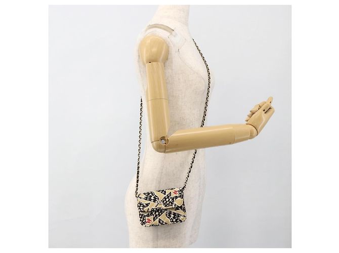 CHANEL Mini Matelassé 12 Borsa a Spalla Catena Satin Beige Oro CC Auth LNZ395M D'oro - vista 21