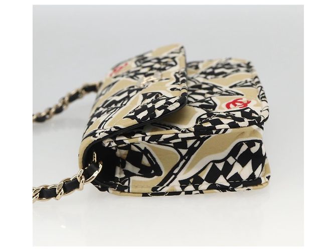 CHANEL Mini Matelassé 12 Borsa a Spalla Catena Satin Beige Oro CC Auth LNZ395M D'oro - vista 3