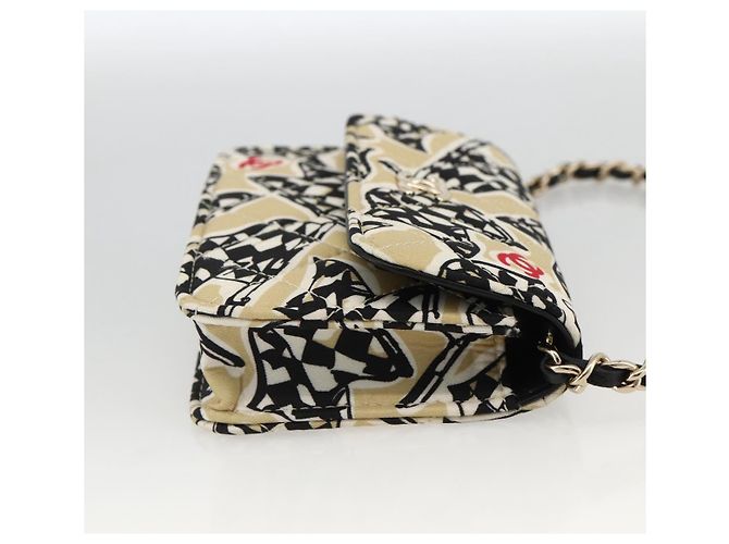 CHANEL Mini Matelassé 12 Borsa a Spalla Catena Satin Beige Oro CC Auth LNZ395M D'oro - vista 4