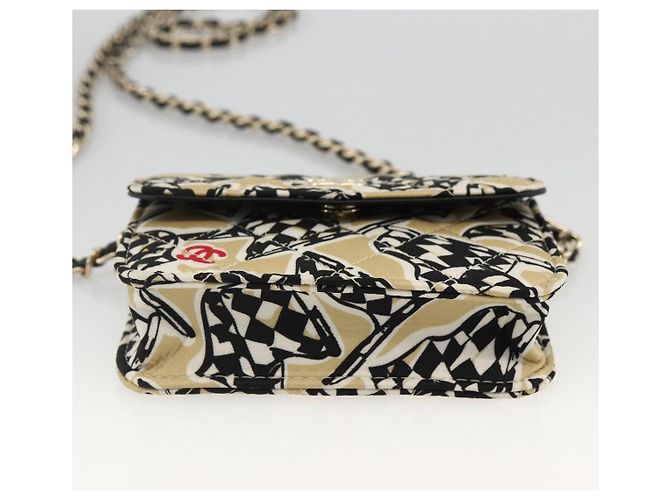 CHANEL Mini Matelassé 12 Borsa a Spalla Catena Satin Beige Oro CC Auth LNZ395M D'oro - vista 5