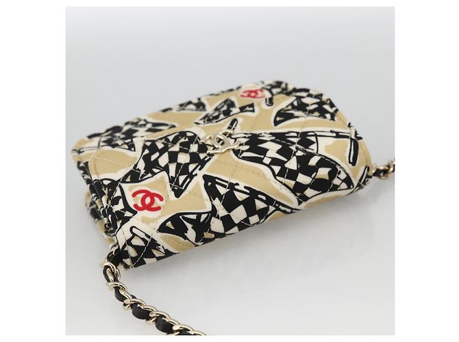 CHANEL Mini Matelassé 12 Borsa a Spalla Catena Satin Beige Oro CC Auth LNZ395M D'oro - vista 6