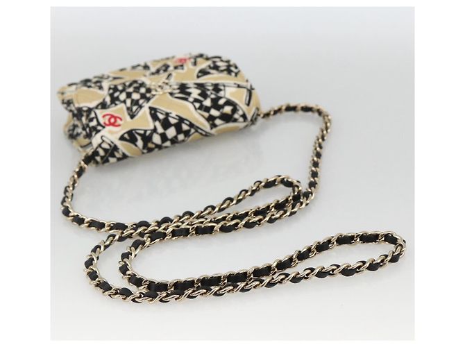 CHANEL Mini Matelassé 12 Borsa a Spalla Catena Satin Beige Oro CC Auth LNZ395M D'oro - vista 7