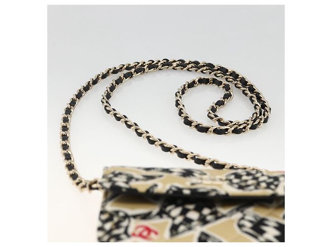 CHANEL Mini Matelassé 12 Borsa a Spalla Catena Satin Beige Oro CC Auth LNZ395M D'oro - vista 8