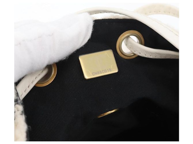 CHANEL Zaino Matelassé con Catena Tweed Bianco Oro CC Auth 172472SM D'oro - vista 11