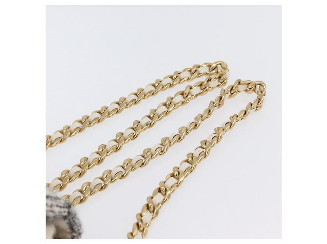 CHANEL Zaino Matelassé con Catena Tweed Bianco Oro CC Auth 172472SM D'oro - vista 14