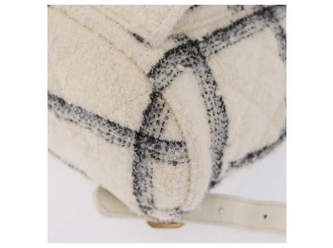 CHANEL Zaino Matelassé con Catena Tweed Bianco Oro CC Auth 172472SM D'oro - vista 16