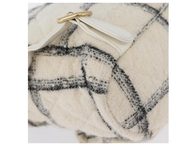 CHANEL Zaino Matelassé con Catena Tweed Bianco Oro CC Auth 172472SM D'oro - vista 17