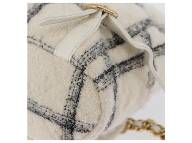 CHANEL Zaino Matelassé con Catena Tweed Bianco Oro CC Auth 172472SM D'oro - vista 18