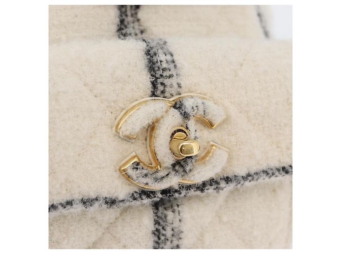 CHANEL Zaino Matelassé con Catena Tweed Bianco Oro CC Auth 172472SM D'oro - vista 19