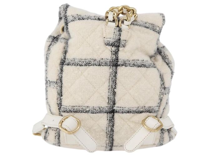 CHANEL Zaino Matelassé con Catena Tweed Bianco Oro CC Auth 172472SM D'oro - vista 2