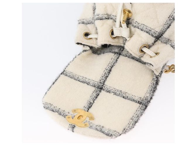 CHANEL Zaino Matelassé con Catena Tweed Bianco Oro CC Auth 172472SM D'oro - vista 21