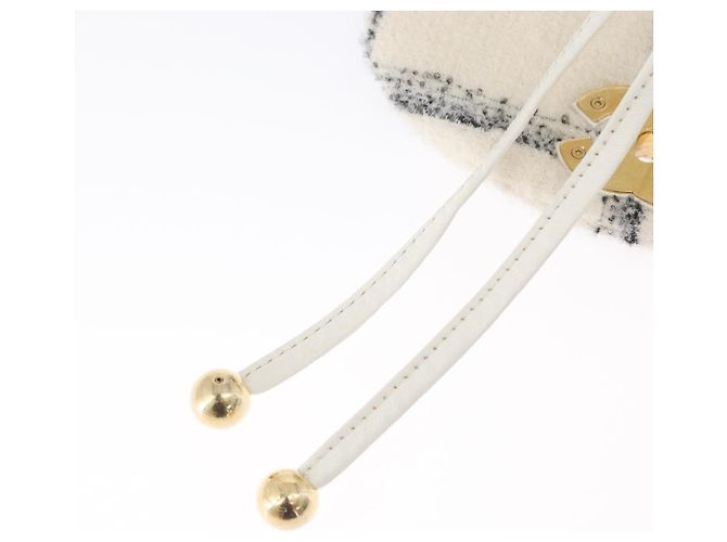 CHANEL Zaino Matelassé con Catena Tweed Bianco Oro CC Auth 172472SM D'oro - vista 23