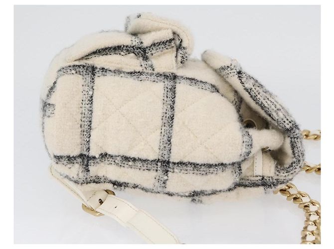 CHANEL Zaino Matelassé con Catena Tweed Bianco Oro CC Auth 172472SM D'oro - vista 3