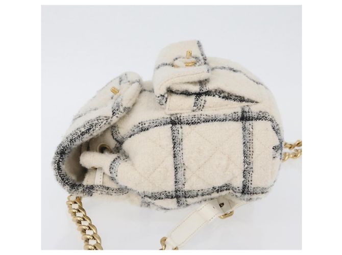 CHANEL Zaino Matelassé con Catena Tweed Bianco Oro CC Auth 172472SM D'oro - vista 4