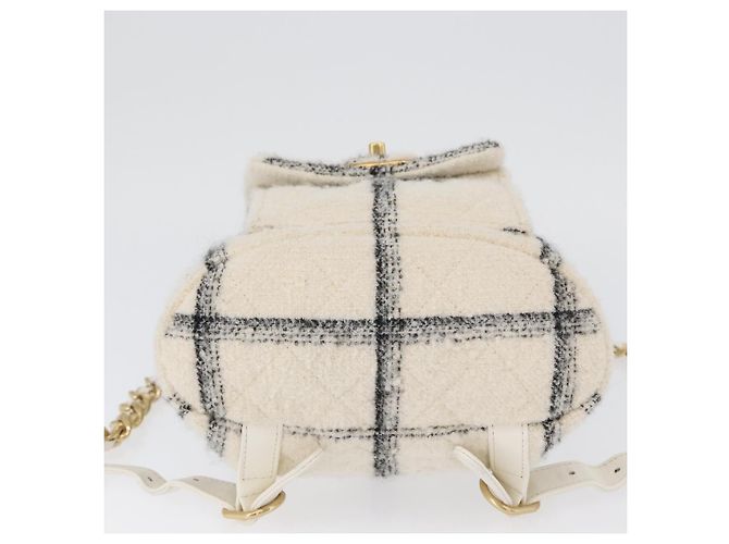 CHANEL Zaino Matelassé con Catena Tweed Bianco Oro CC Auth 172472SM D'oro - vista 5
