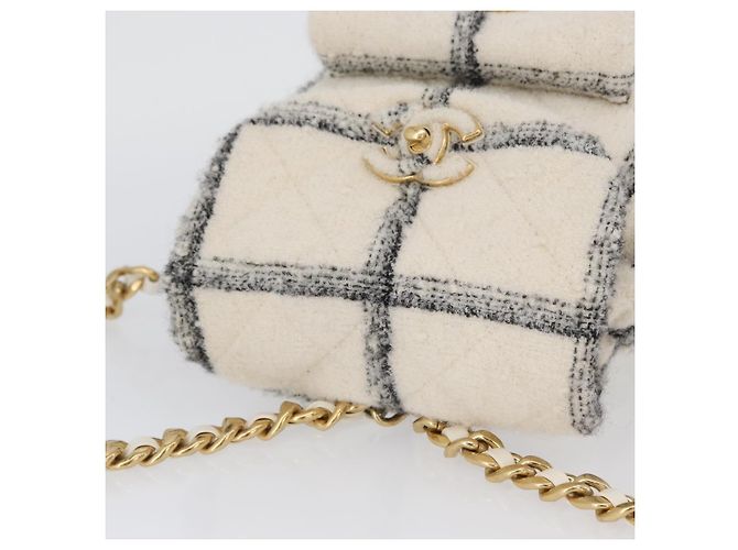 CHANEL Zaino Matelassé con Catena Tweed Bianco Oro CC Auth 172472SM D'oro - vista 6