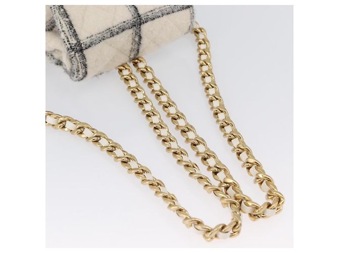 CHANEL Zaino Matelassé con Catena Tweed Bianco Oro CC Auth 172472SM D'oro - vista 7