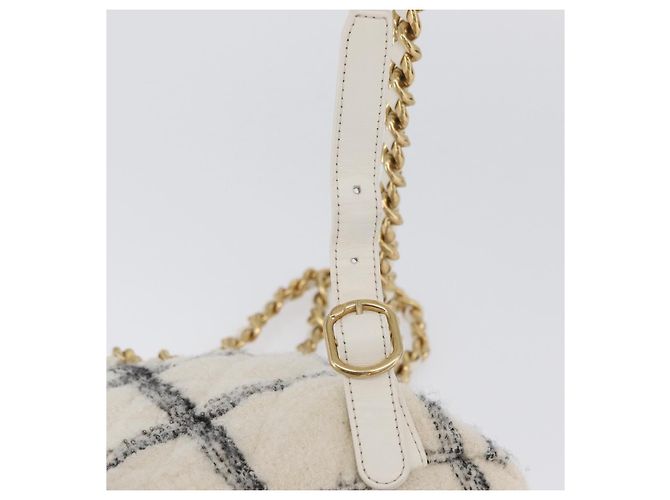 CHANEL Zaino Matelassé con Catena Tweed Bianco Oro CC Auth 172472SM D'oro - vista 9
