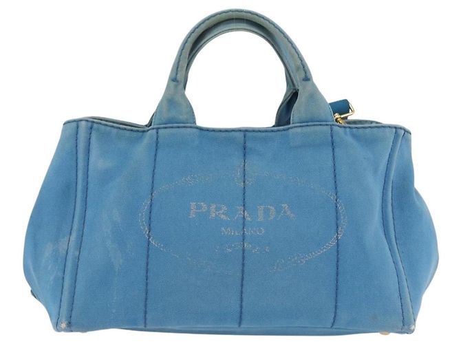 PRADA Canapa M Borsa a mano in tela 2 in 1 Blu Oro Auth ARZ233 D'oro - vista 13