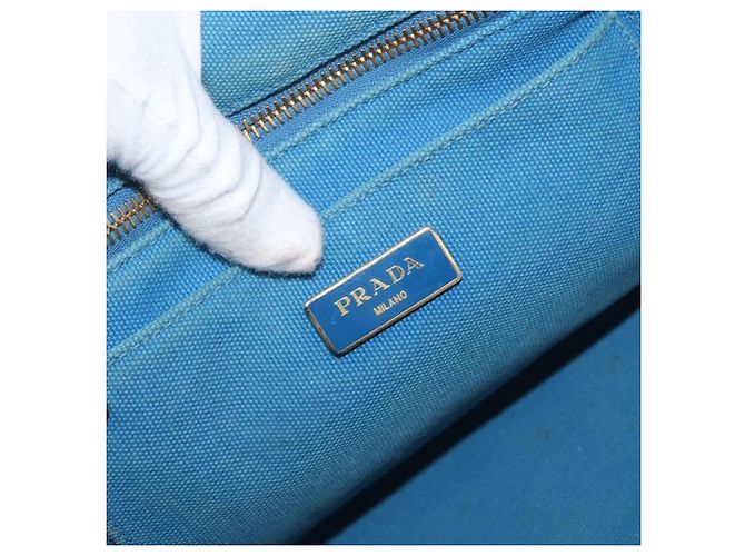 PRADA Canapa M Borsa a mano in tela 2 in 1 Blu Oro Auth ARZ233 D'oro - vista 19