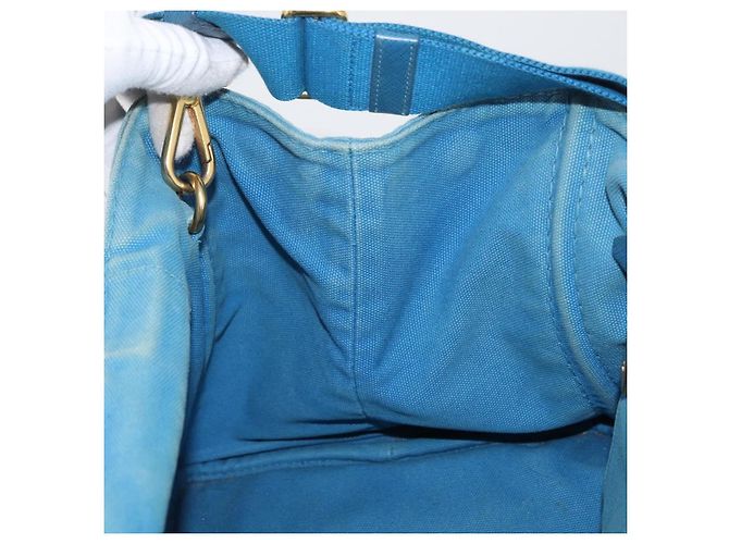 PRADA Canapa M Borsa a mano in tela 2 in 1 Blu Oro Auth ARZ233 D'oro - vista 21